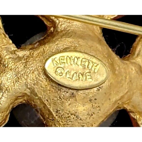 KJL KENNETH J LANE Large Enamel Brooch Coral Branch Faux Pearl Vintage Pin - Picture 7 of 16